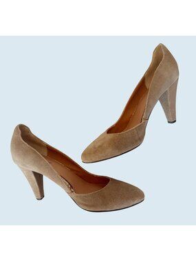 SEYCHELLES Taupe Tan Suede Heel Pump Almond Toe Size 7.5